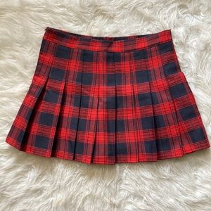 Red Tartan Plaid Pleated Mini Skirt